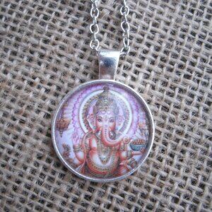 Ganesha Glass Cabochon Pendant Necklace